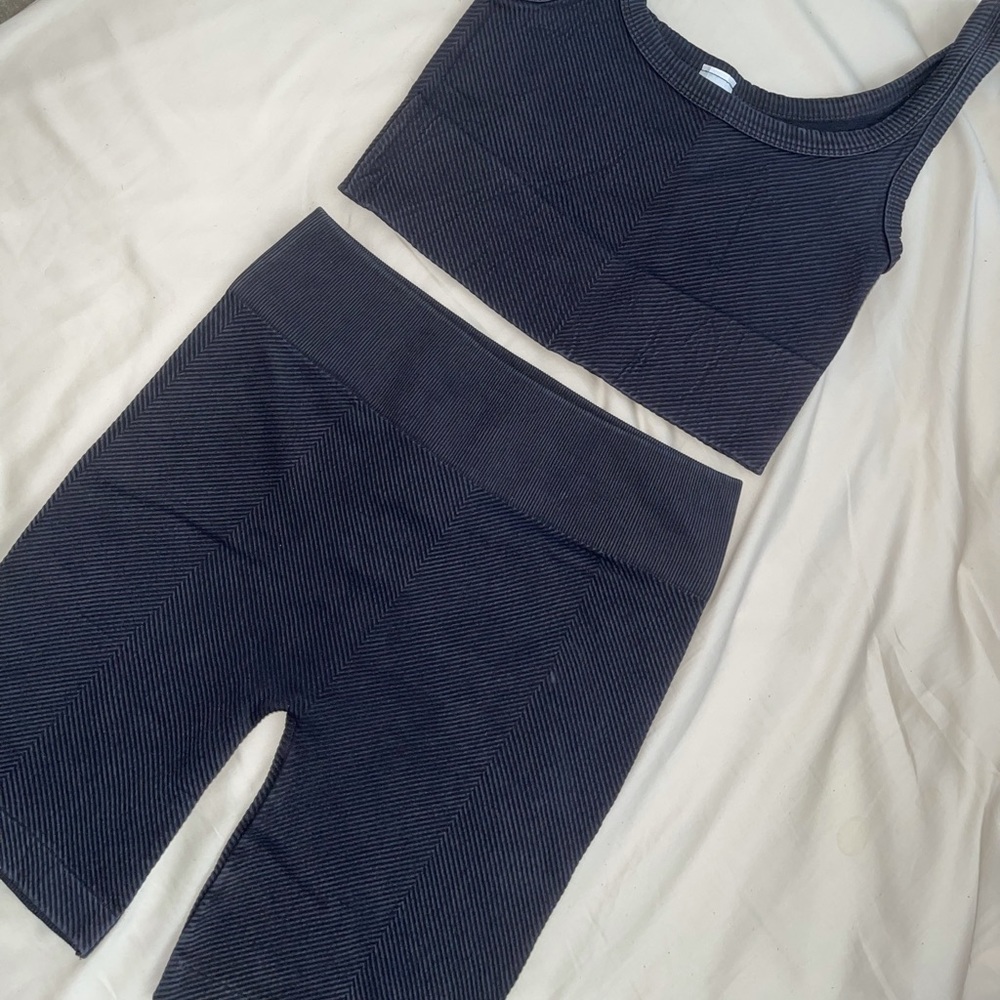 Seamless Ribbed High Waist Biker Short + Top SET